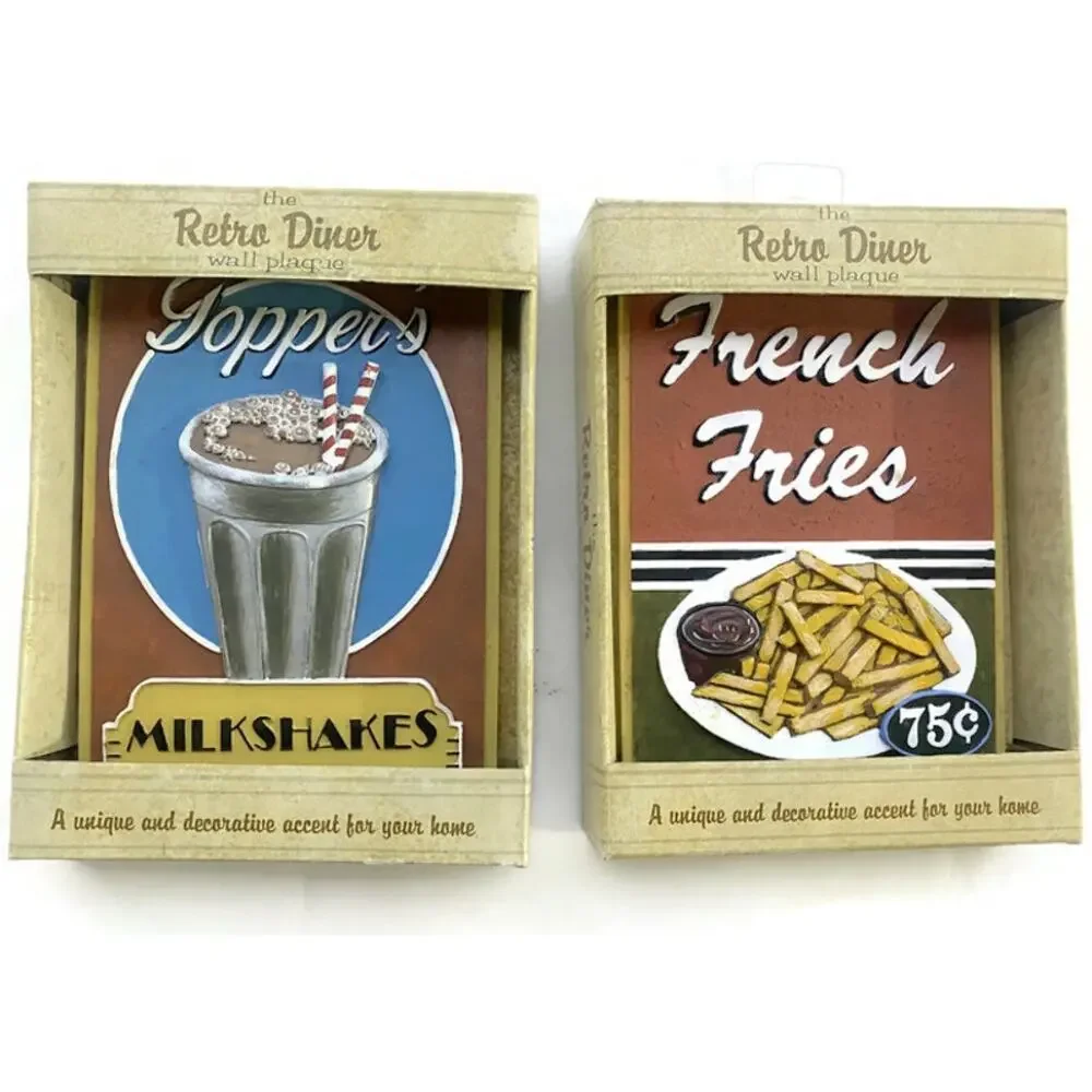 Retro Diner Wall Plaque French Fries & Topper's Milkshakes Set of Two